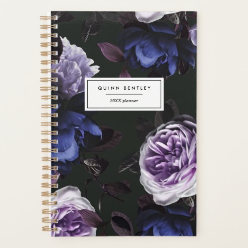 Elegant Dark Violet Floral  Personalized Planner