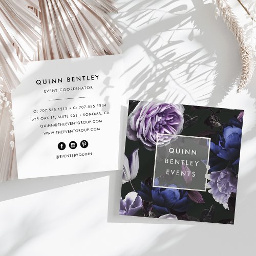 Elegant Dark Violet Floral Square Business Card