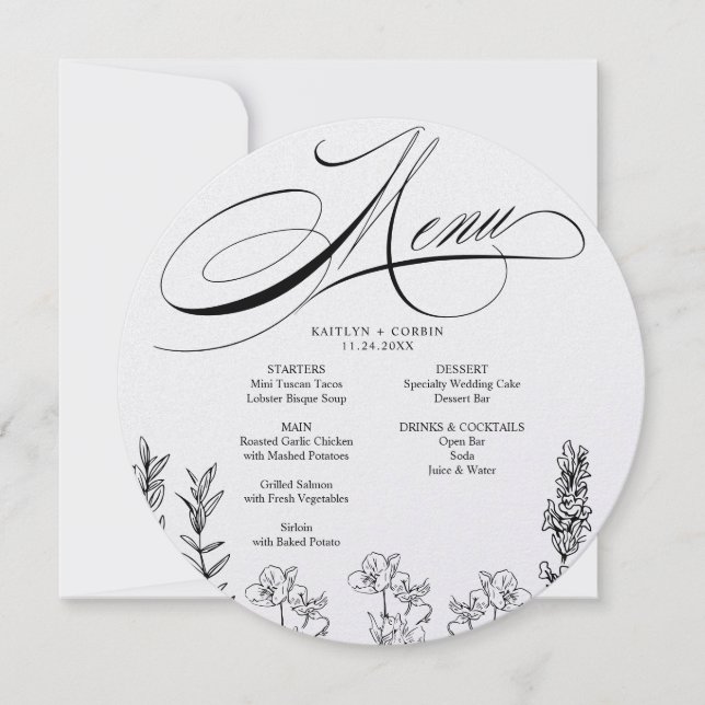 Elegant Dark Wildflower Menu Card (Front)