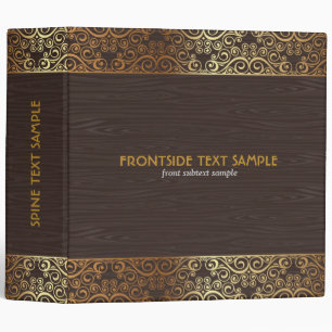 Elegant Dark Wood Grain Gold Frame 3 Ring Binder