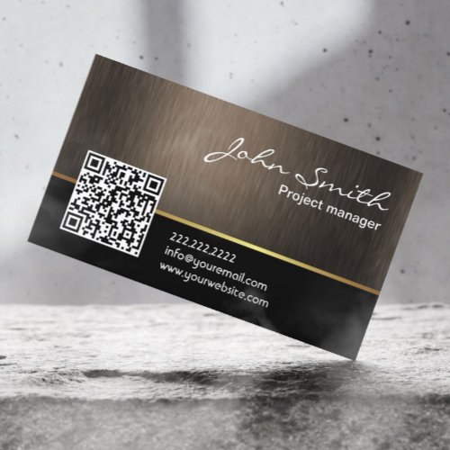 Elegant Dark Wood QR Code Business Card