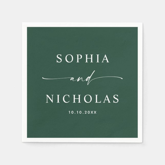 Elegant Dark Woodland Green Wedding. Forest Script Napkins (Front)