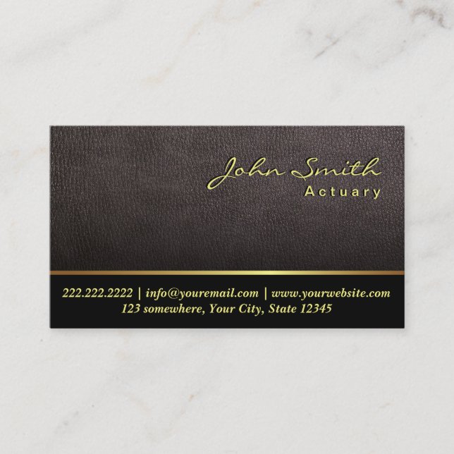 Elegant Darker Leather Texture Actuary Business Card (Front)