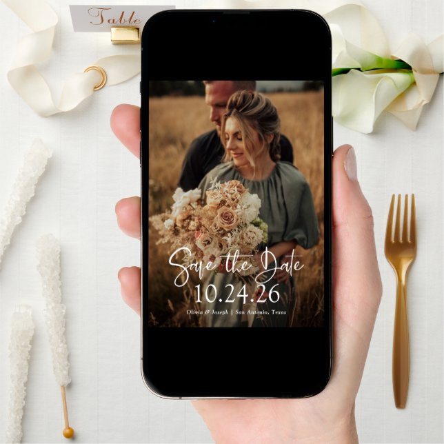 Elegant Date | Two Photo and QR Code Wedding Save The Date (Front Digital)