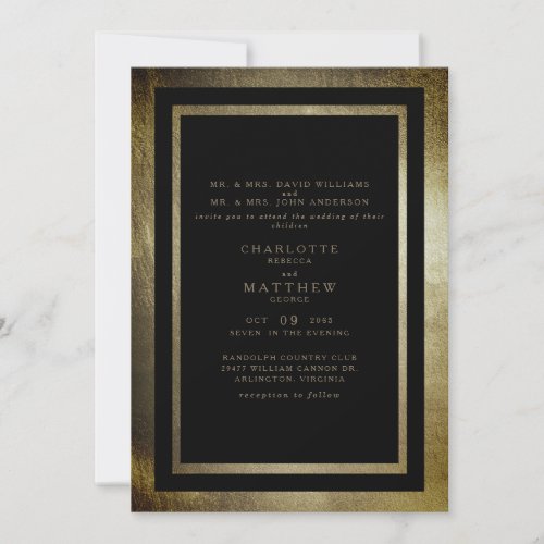 Elegant Day Gold  Black Both Parents Wedding Invitation