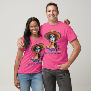 Elegant Day of the Dead Sugar Skull Lady Colorful T-Shirt