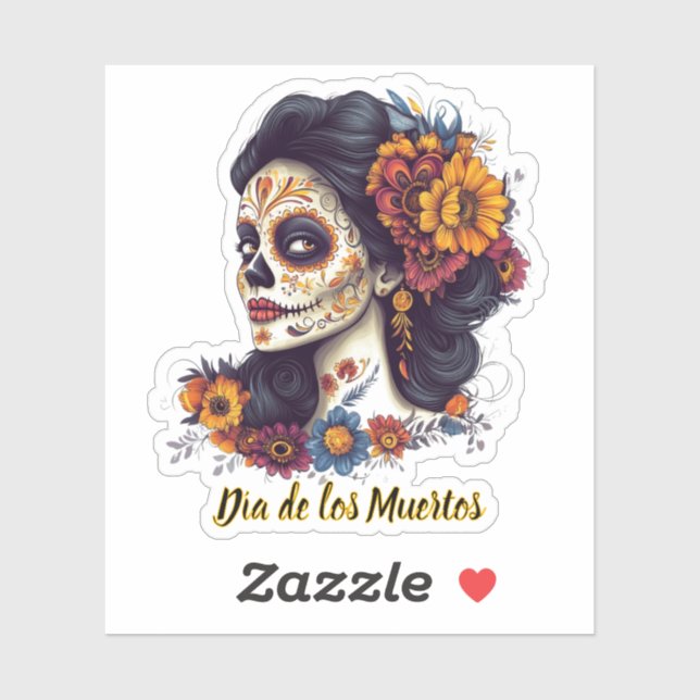 Elegant Day of the Dead Sugar Skull Woman Sticker (Sheet)