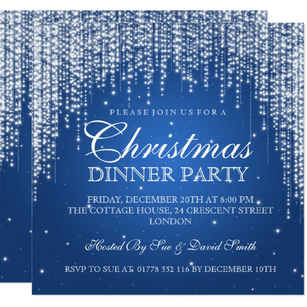 Elegant Dazzle Christmas Holiday Party Blue Invitation
