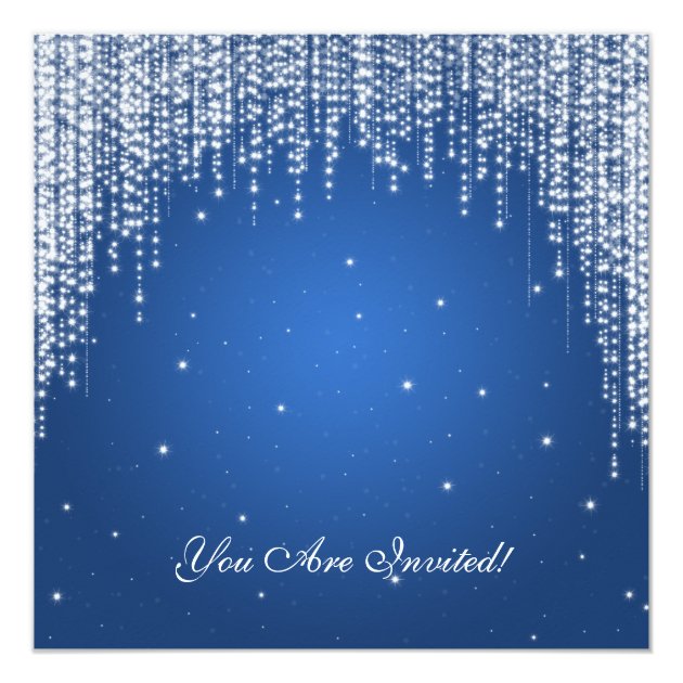 Elegant Dazzle Christmas Holiday Party Blue Invitation