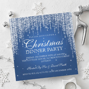 Elegant Dazzle Christmas Holiday Party Blue Invitation