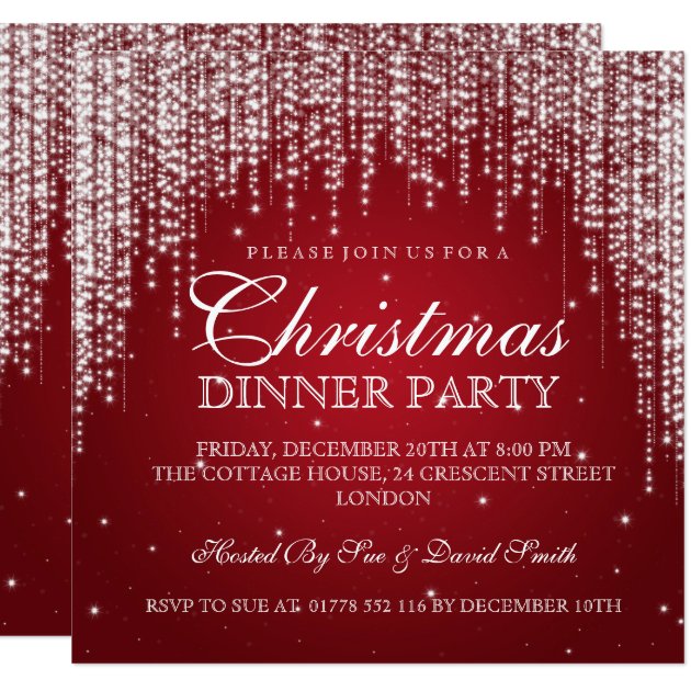 Elegant Dazzle Christmas Holiday Party Red Invitation