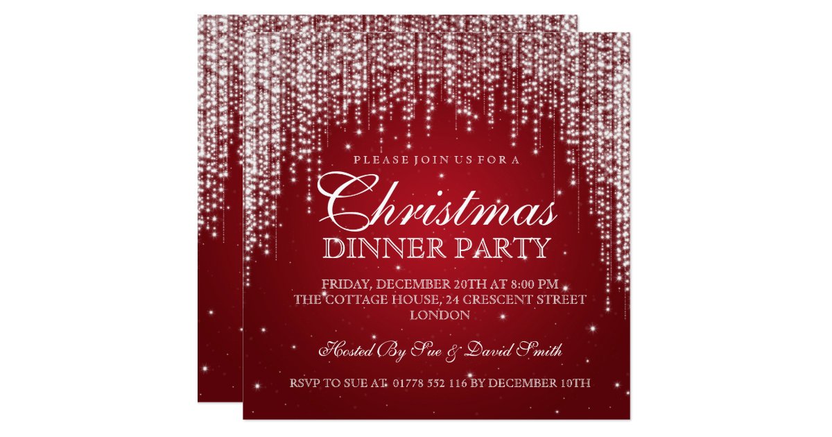 Elegant Dazzle Christmas Holiday Party Red Card | Zazzle