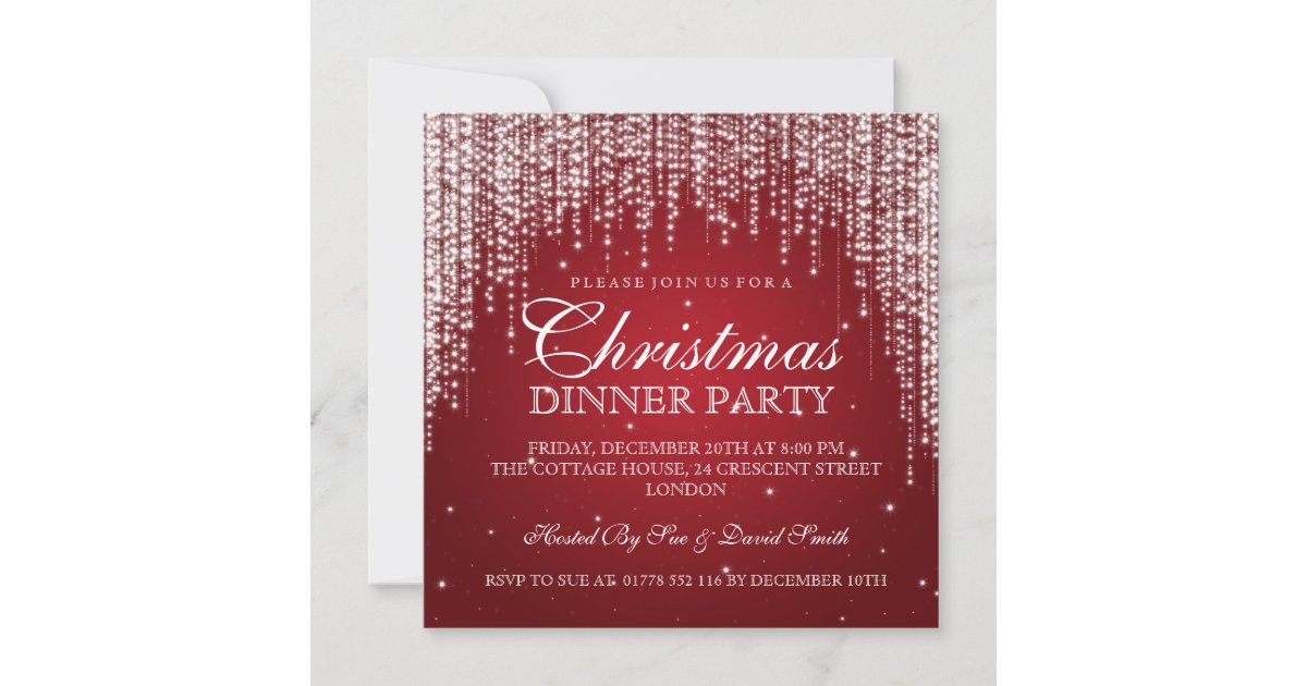 Elegant Dazzle Christmas Holiday Party Red Invitation | Zazzle