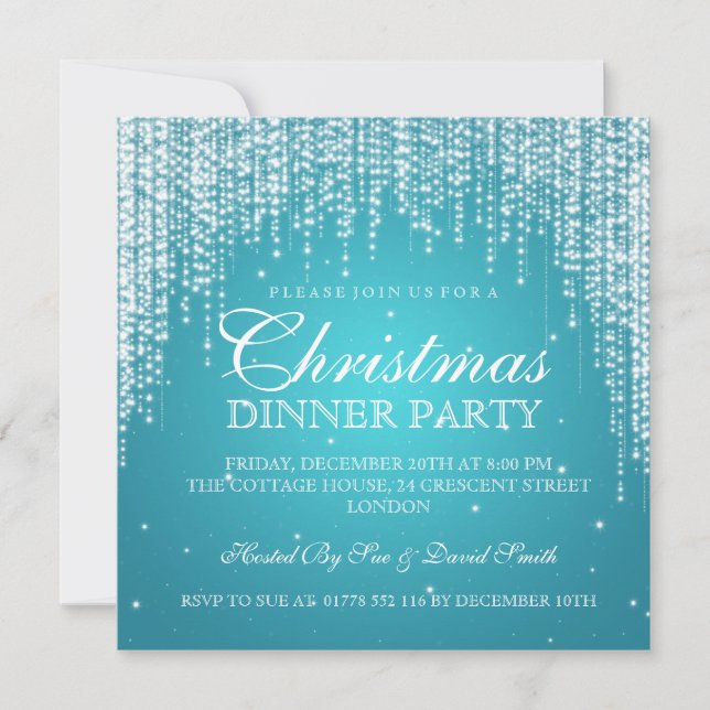 Elegant Dazzle Christmas Holiday Party Turquoise Invitation (Front)