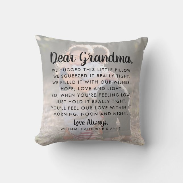 Elegant Dear Grandma Message Photo Mother's Day Throw Pillow (Front)