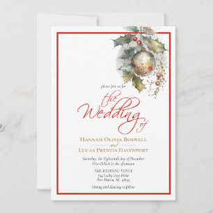 Elegant December Christmas Red Gold Wedding Invitation