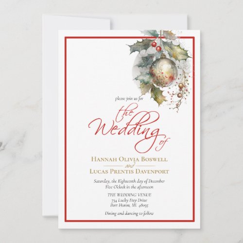 Elegant December Christmas Red Gold Wedding Invitation