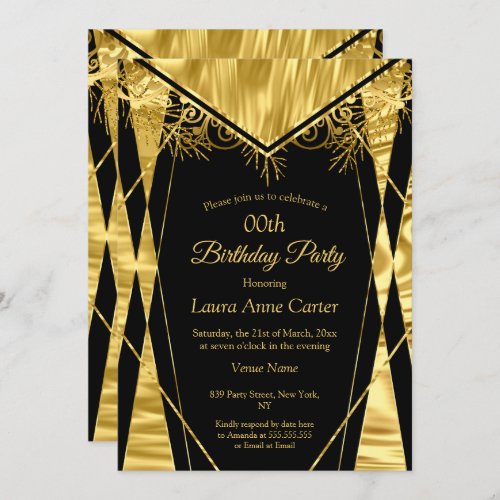 Elegant Deco Black Gold Faux Foil Birthday Party Invitation