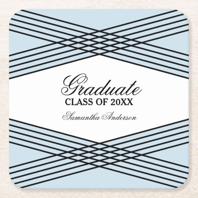 Elegant Deco Blue Graduation Coasters (Front)