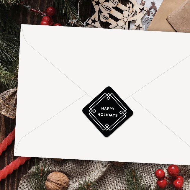 Elegant Deco Frame Happy Holidays Diagonal Sticker (Creator Uploaded)