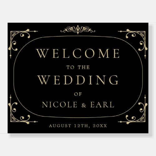 Elegant Deco Gold Retro Black Wedding Welcome Foam Board