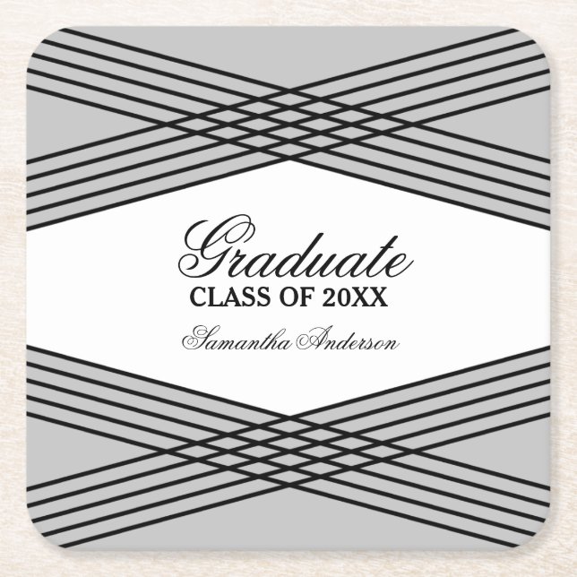 Elegant Deco Gray Graduation Coasters (Front)