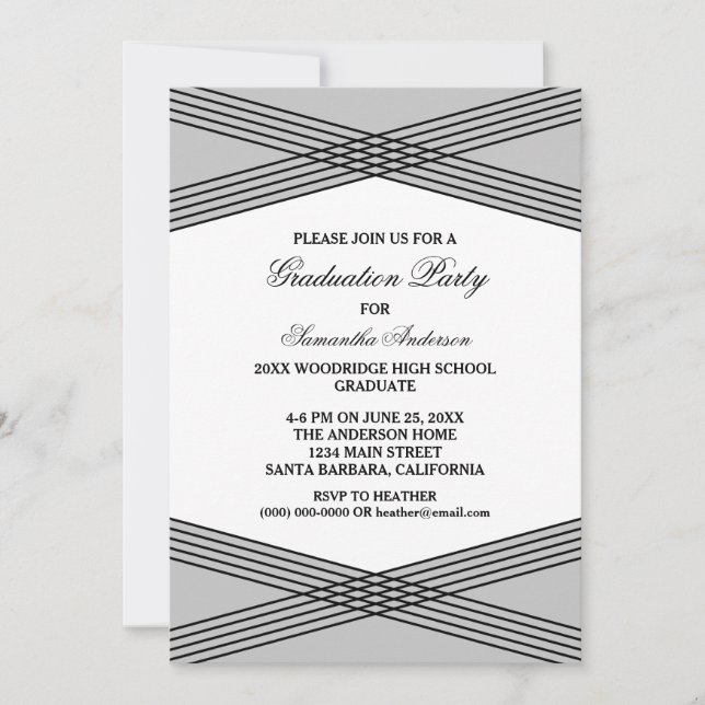 Elegant Deco Gray Graduation Party Invite (Front)