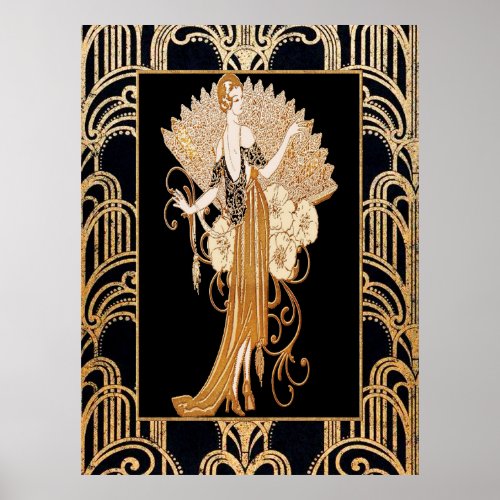Elegant Deco Lady with Fan Poster