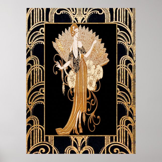 Elegant Deco Lady with Fan Poster (Front)