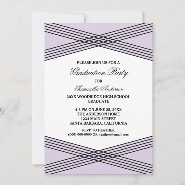 Elegant Deco Purple Graduation Party Invite (Front)