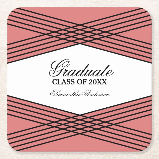 Elegant Deco Red Graduation Coasters (Front)
