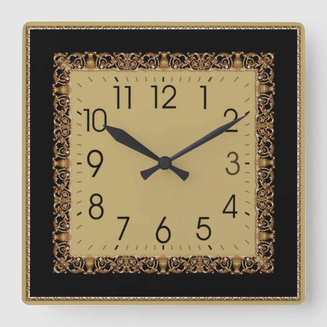 Elegant Deco Square Wall Clock (Front)