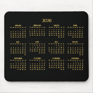 Elegant Deco Yearly Calendar 2026 Mouse Pad
