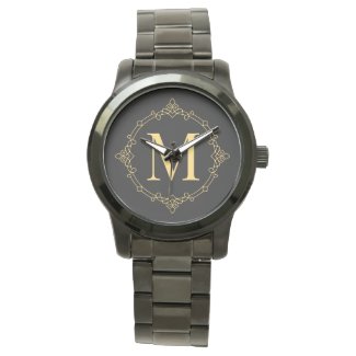 Elegant Decorated Golden RF Monogrammed Watch