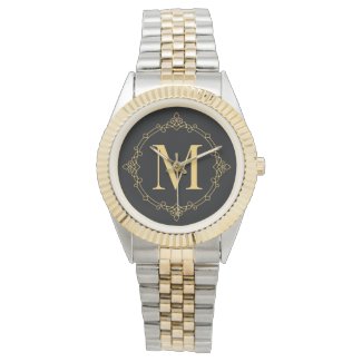 Elegant Decorated Golden RF Monogrammed Watch