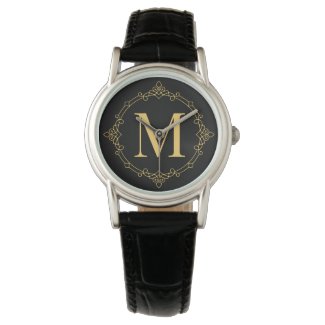 Elegant Decorated Golden RF Monogrammed Watch