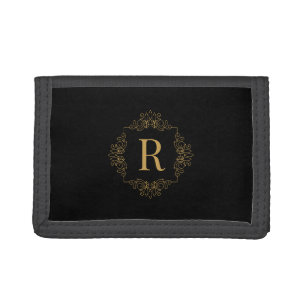 Elegant Decorated Golden SF Monogrammed Trifold Wallet