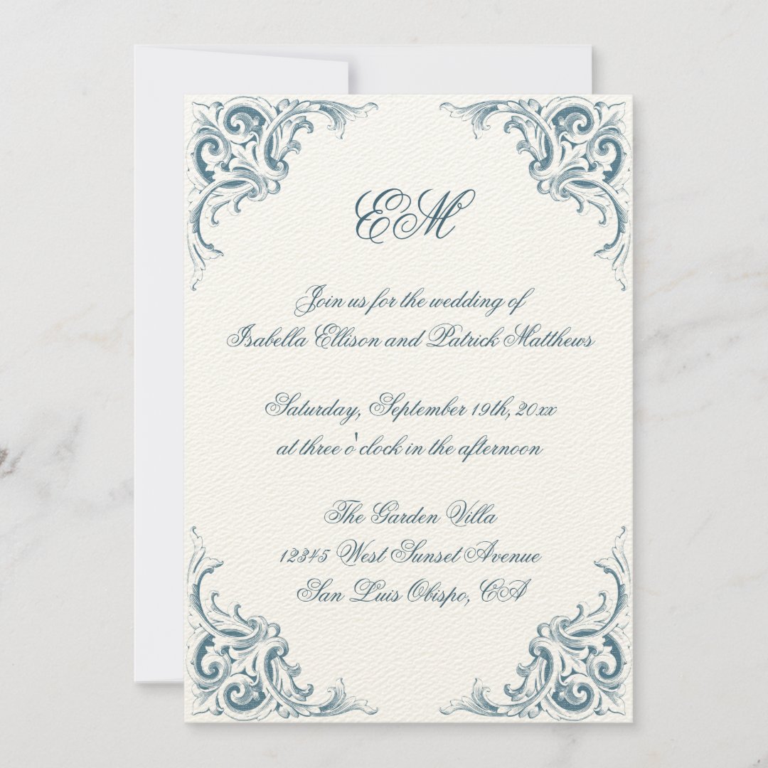 Elegant Decorative Baroque Calligraphy Wedding Invitation | Zazzle