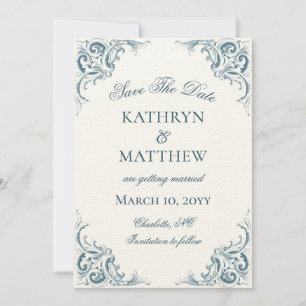 Elegant Decorative Baroque Wedding Save The Date Invitation