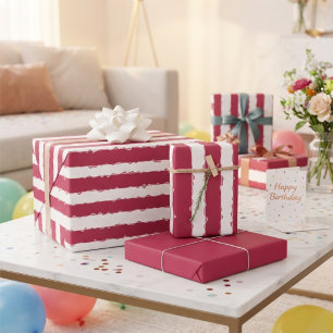 Elegant Decorative Christmas Red and White Stripes Wrapping Paper Sheets