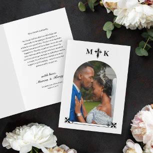 Elegant Decorative Cross Monogram Photo Letterpress Thank You Card
