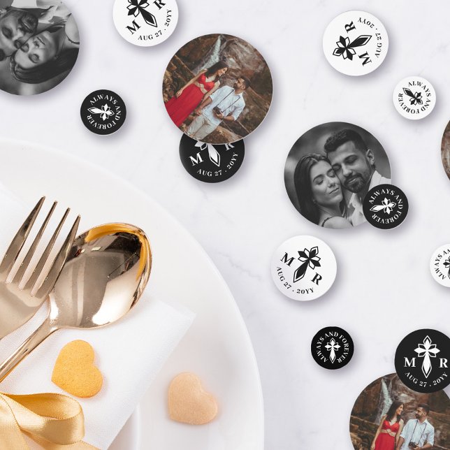 Elegant Decorative Cross Monogram & Photos Wedding Confetti (Creator Uploaded)