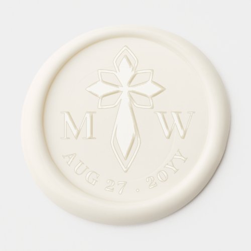 Elegant Decorative Cross Monogram Wedding Date Wax Seal Sticker