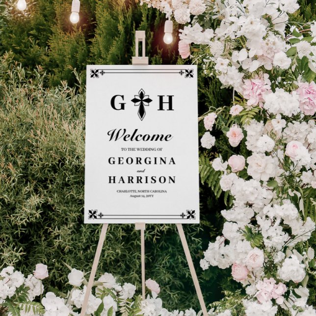 Elegant Decorative Cross Monogram Wedding Welcome Foam Board (Creator Uploaded)
