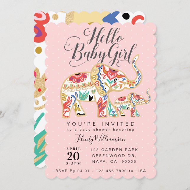 Elegant Decorative Elephant Baby Shower Invitation (Front/Back)