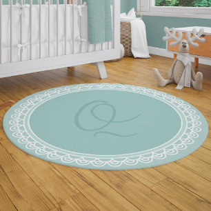 Elegant Decorative Frame Monogram Teal Rug