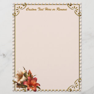 Elegant Decorative Gold Border Lilly Floral Flower Letterhead