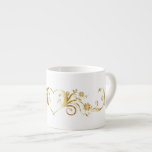 Elegant Decorative Gold Heart, Swirls & Flowers Espresso Cup