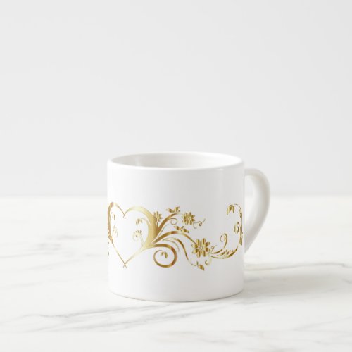 Elegant Decorative Gold Heart Swirls  Flowers Espresso Cup