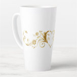 Elegant Decorative Gold Heart, Swirls & Flowers Latte Mug